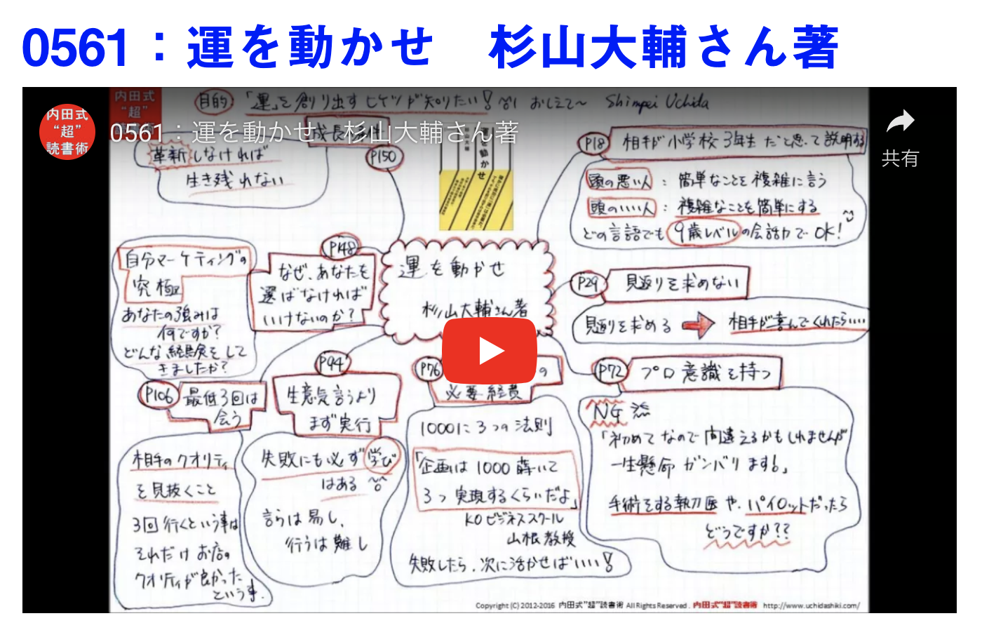 ビジネスに役立つ本の概要を1枚の紙と10分の音声でお伝えする　0561：運を動かせ　杉山大輔さん著